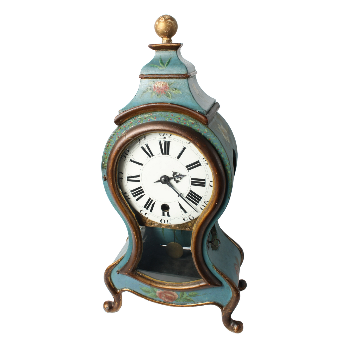 Antique Neuchâteloise Mantel Clock | Hand-Painted Wooden Timepiece ca. 1800 |