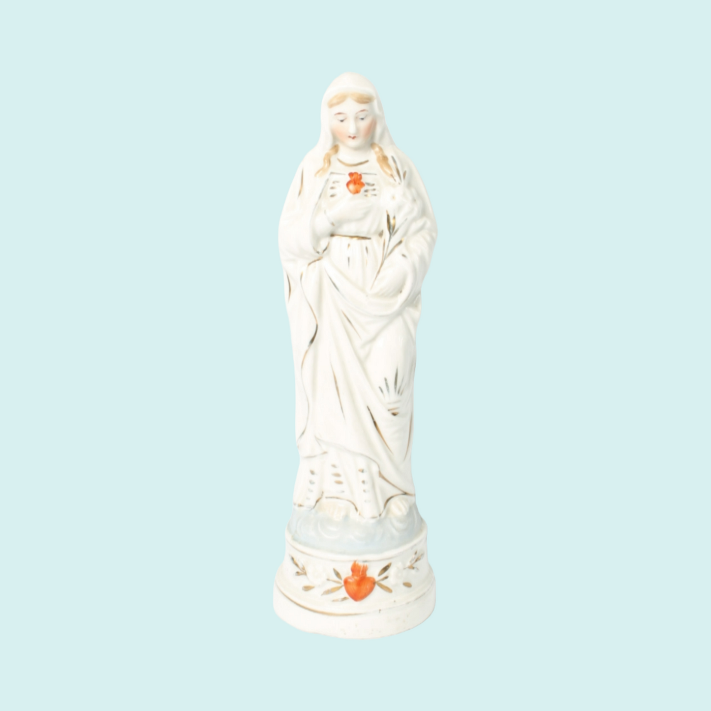 Porcelain Virgin Mary with Sacred Heart Figurine - Hand-Painted - 1990