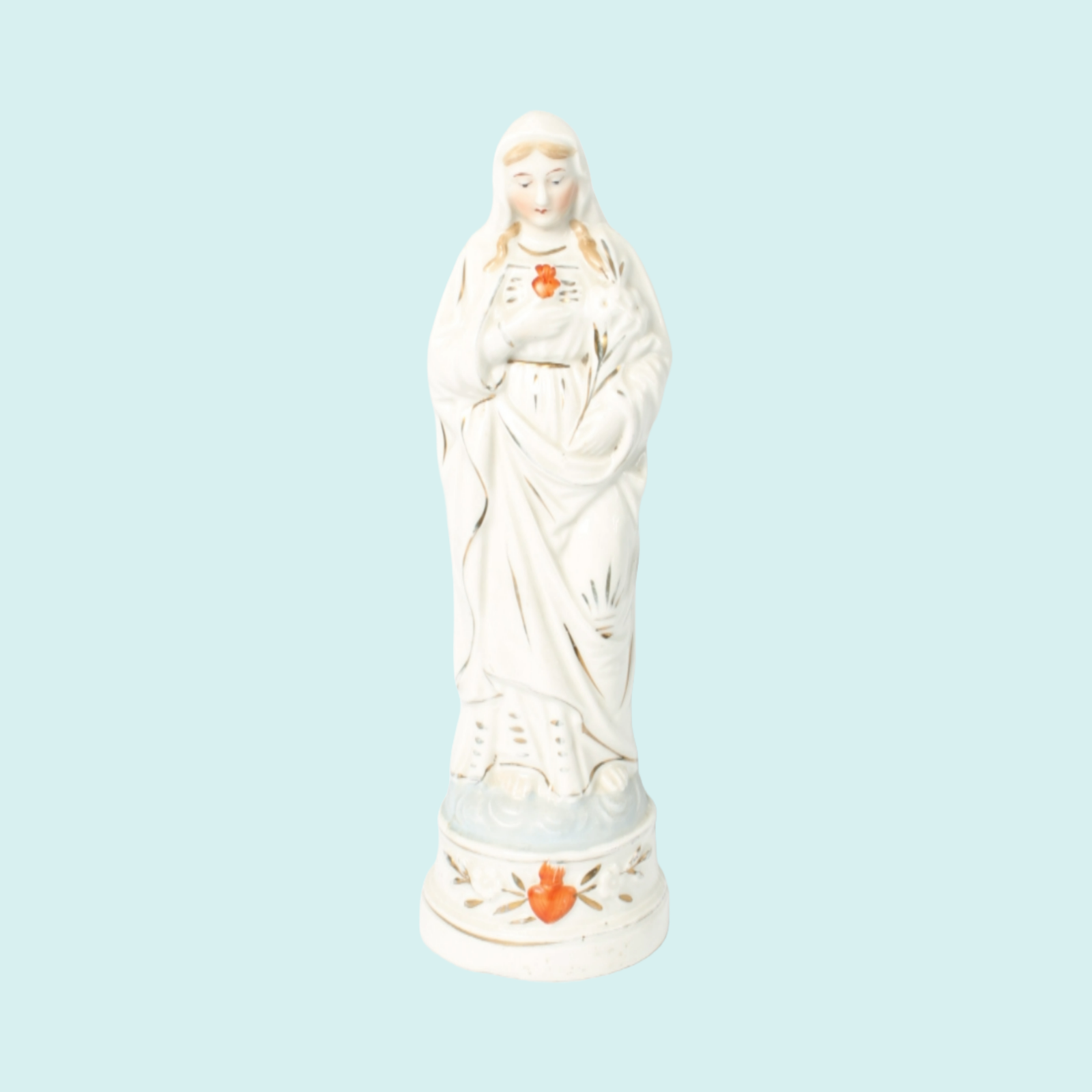 Porcelain Virgin Mary with Sacred Heart Figurine - Hand-Painted - 1990