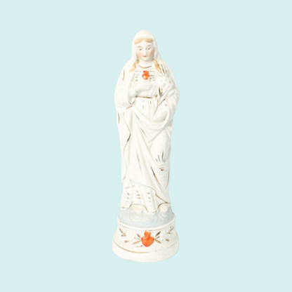 Porcelain Virgin Mary with Sacred Heart Figurine - Hand-Painted - 1990