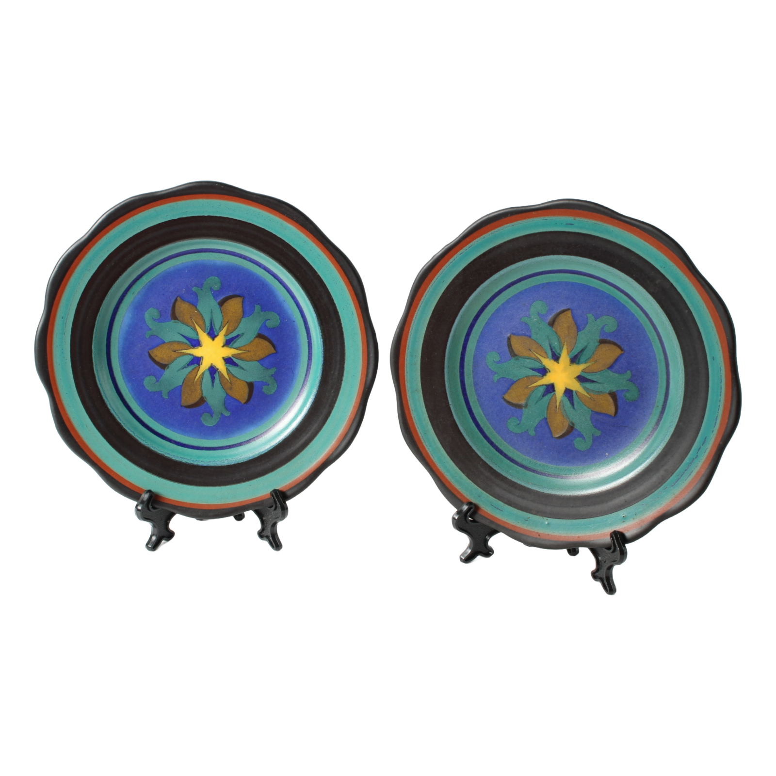 Set of Two Decorative Plates | Gouda Holland | Abstract Floral Motif | 1950-1960
