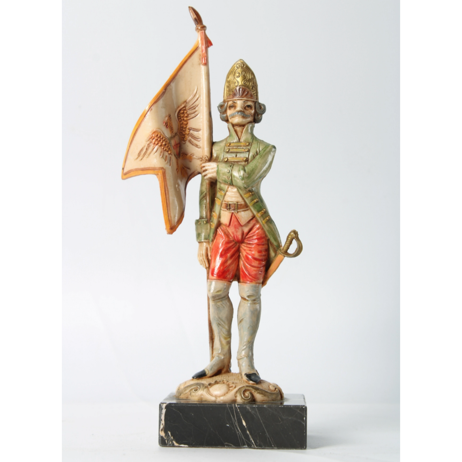 Hand-Painted Italian Soldier Figurine on Genuine Carrara Marble Base