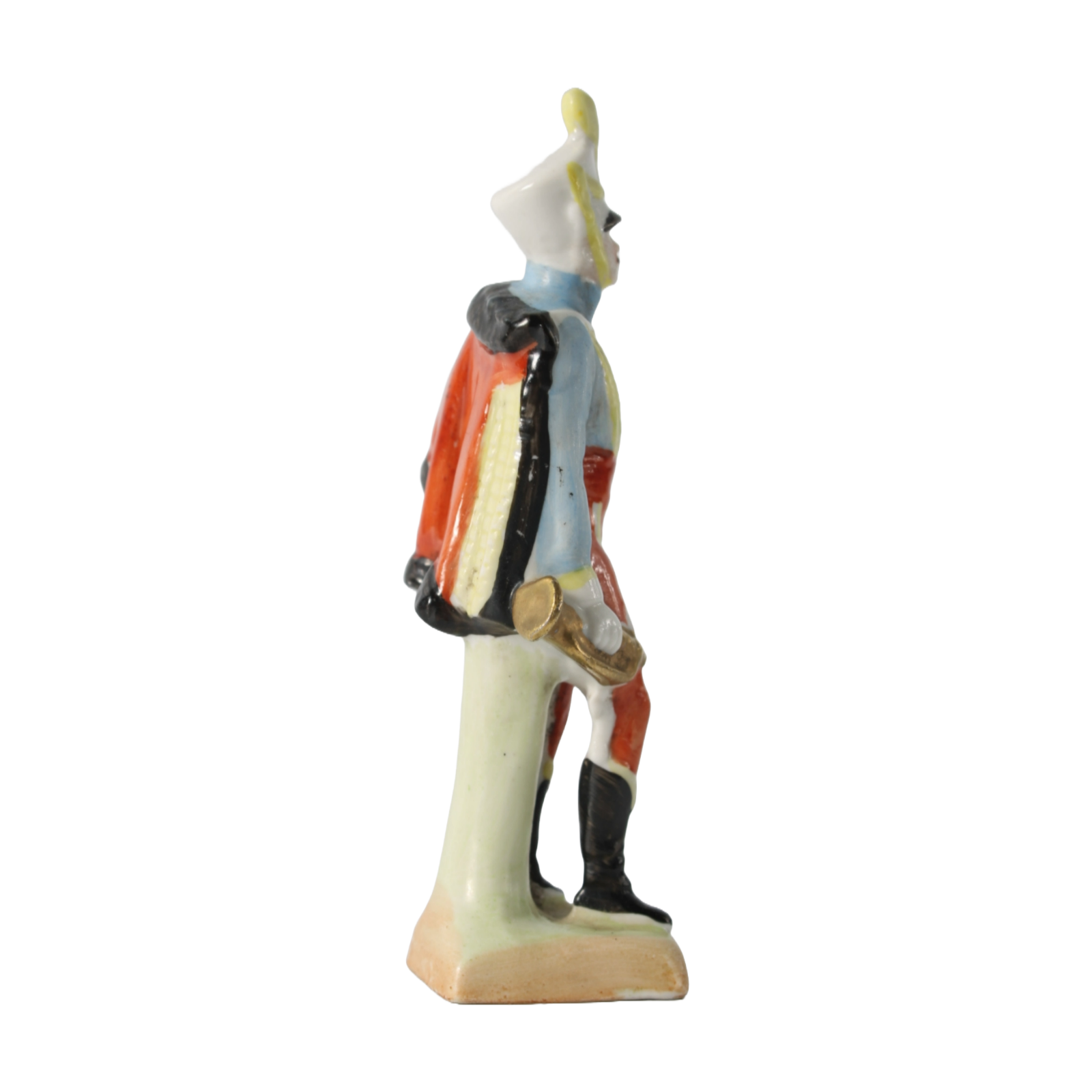 Antique Porcelain Cavalry Trumpeter Figurine in Colorful 19th Century Uniform,