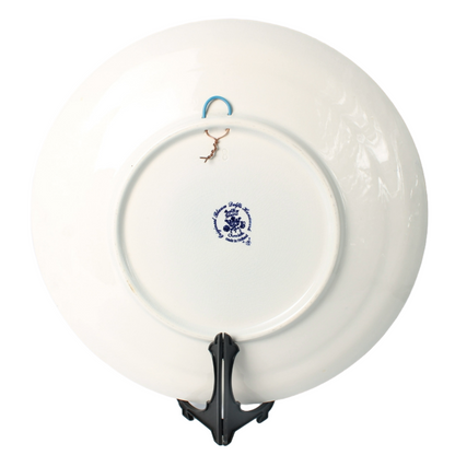 Large Hand-Painted Chemkefa Delft Blue Wall Plate - Horse & Carriage Scene, 38cm