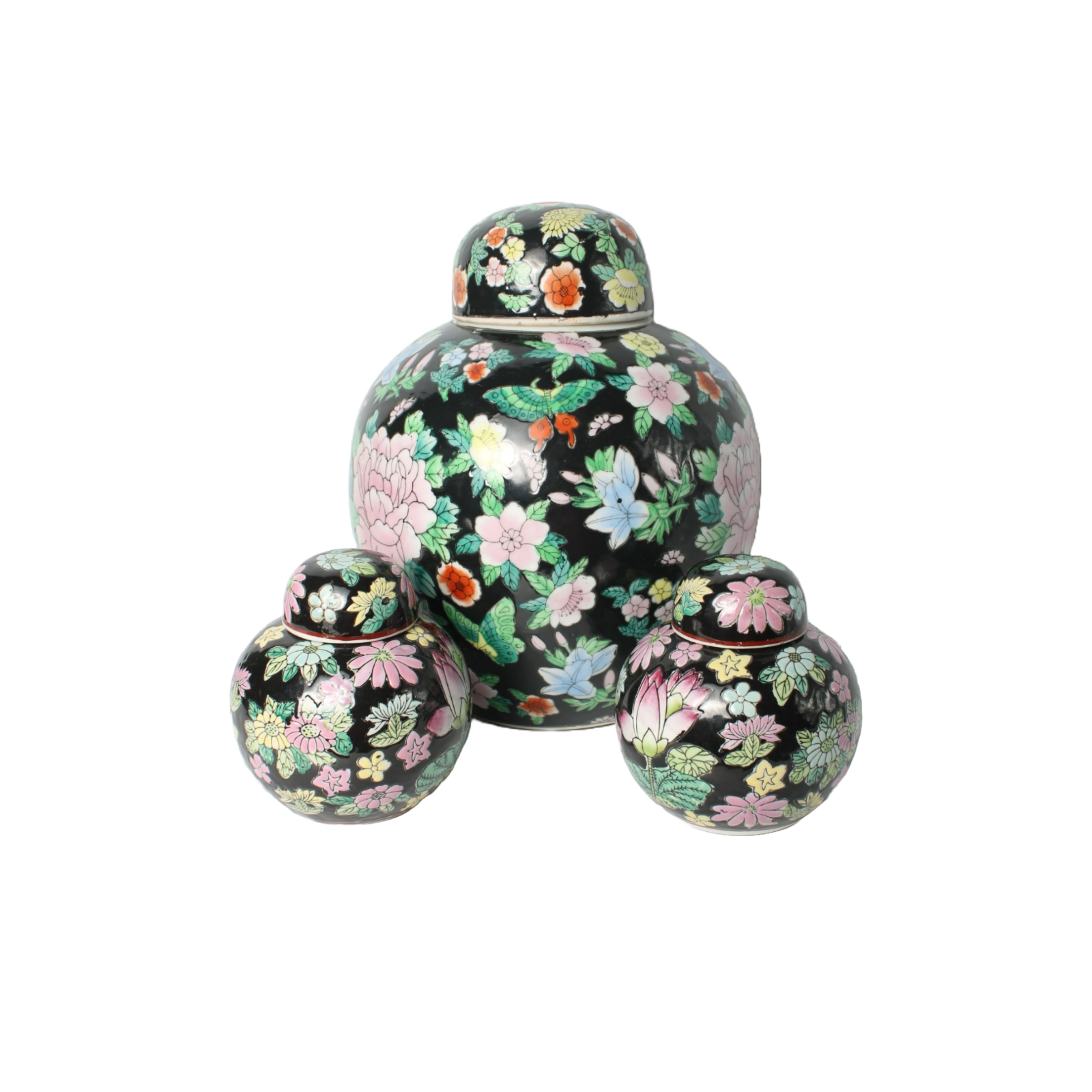 Set of Antique Chinese Famille Rose Ginger Jars | Porcelain Lidded Jars