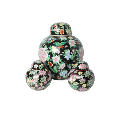 Set of Antique Chinese Famille Rose Ginger Jars | Porcelain Lidded Jars
