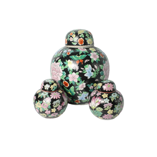Set of Antique Chinese Famille Rose Ginger Jars | Porcelain Lidded Jars