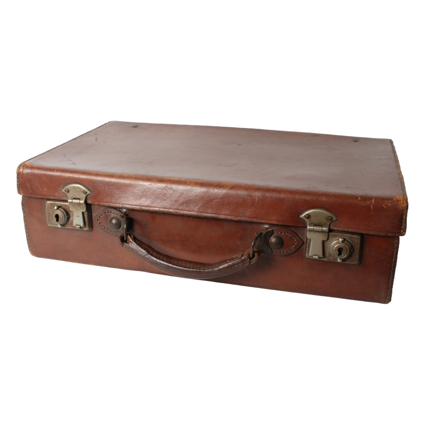 Vintage Leather Travel Suitcase with Metal Clasps | Antique Diplomatic case