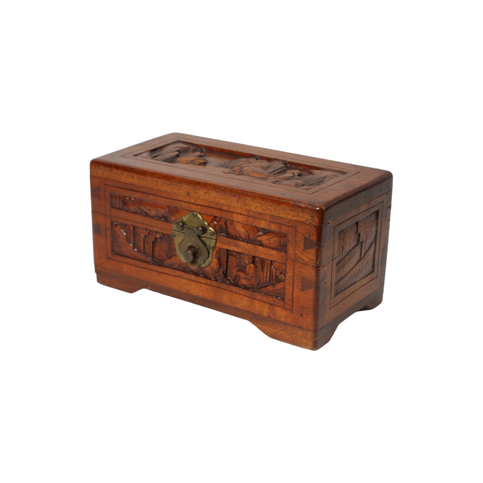 Hand-Carved Wooden Box with Brass Lock, China, circa 1930