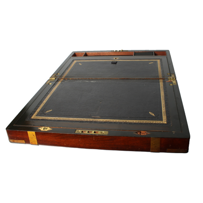 19th Century Writing Box – Antique Wooden Portable Desk with Brass Fittings
