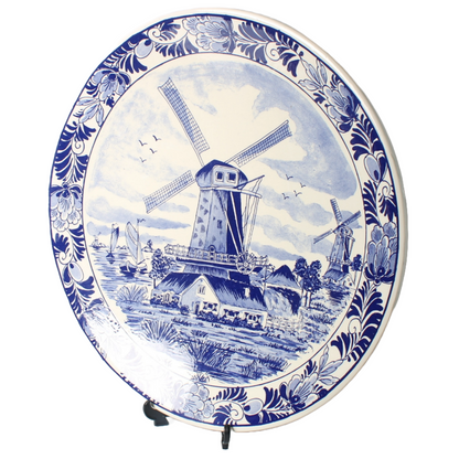 Hand-Painted XL Delft Blue Wall Plate 38 cm Windmill by De Delftse Schouw