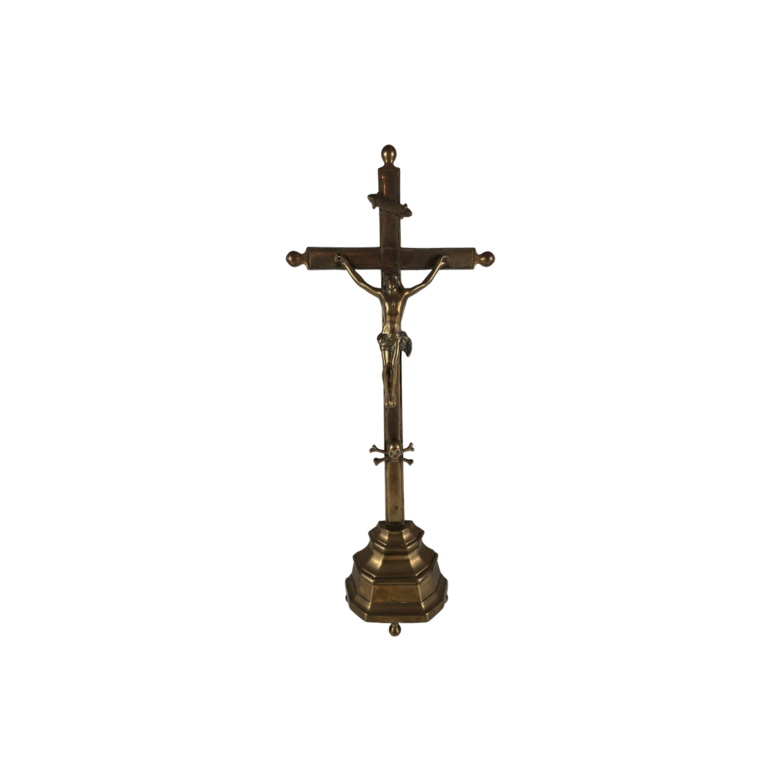 Antique French Crucifix - 19th Century | Religious Decorative Artwork | Brass |