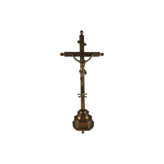 Antique French Crucifix - 19th Century | Religious Decorative Artwork | Brass |