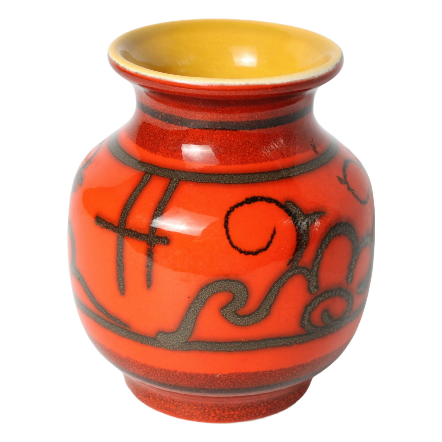 Vintage Flora Ceramics Vase in Mid-Century Style – Red-Orange with Yellow