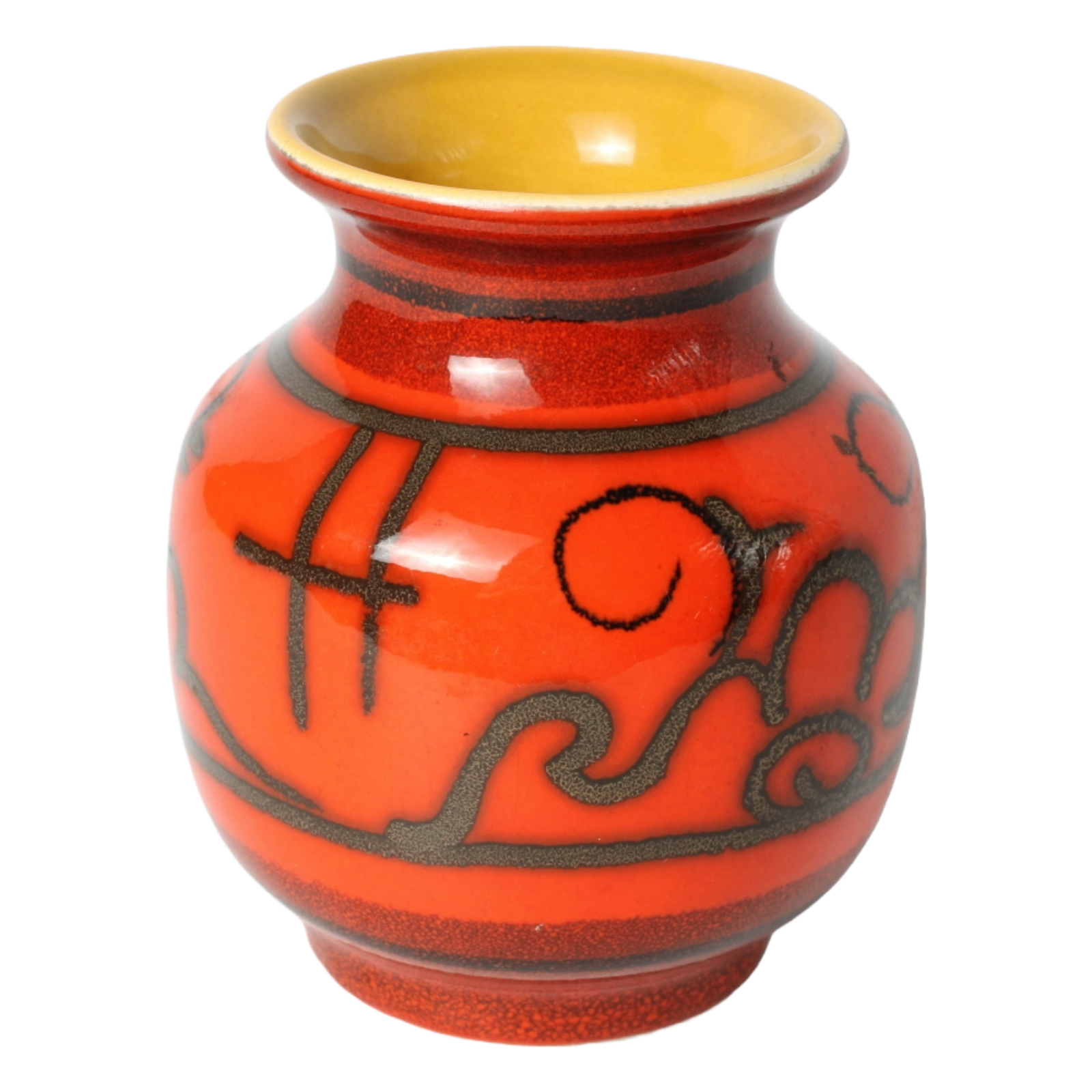 Vintage Flora Ceramics Vase in Mid-Century Style – Red-Orange with Yellow