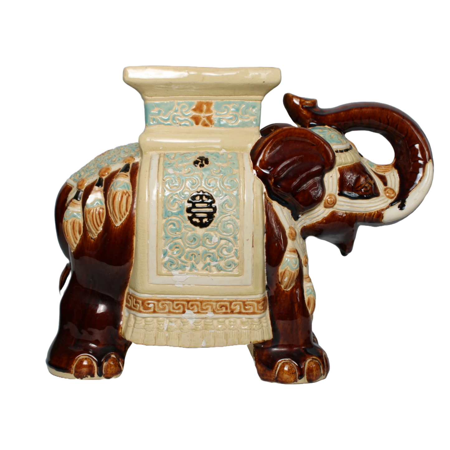 Unique Hand-Painted Ceramic XXL Elephant Plant Stand - Hollywood Regency Style