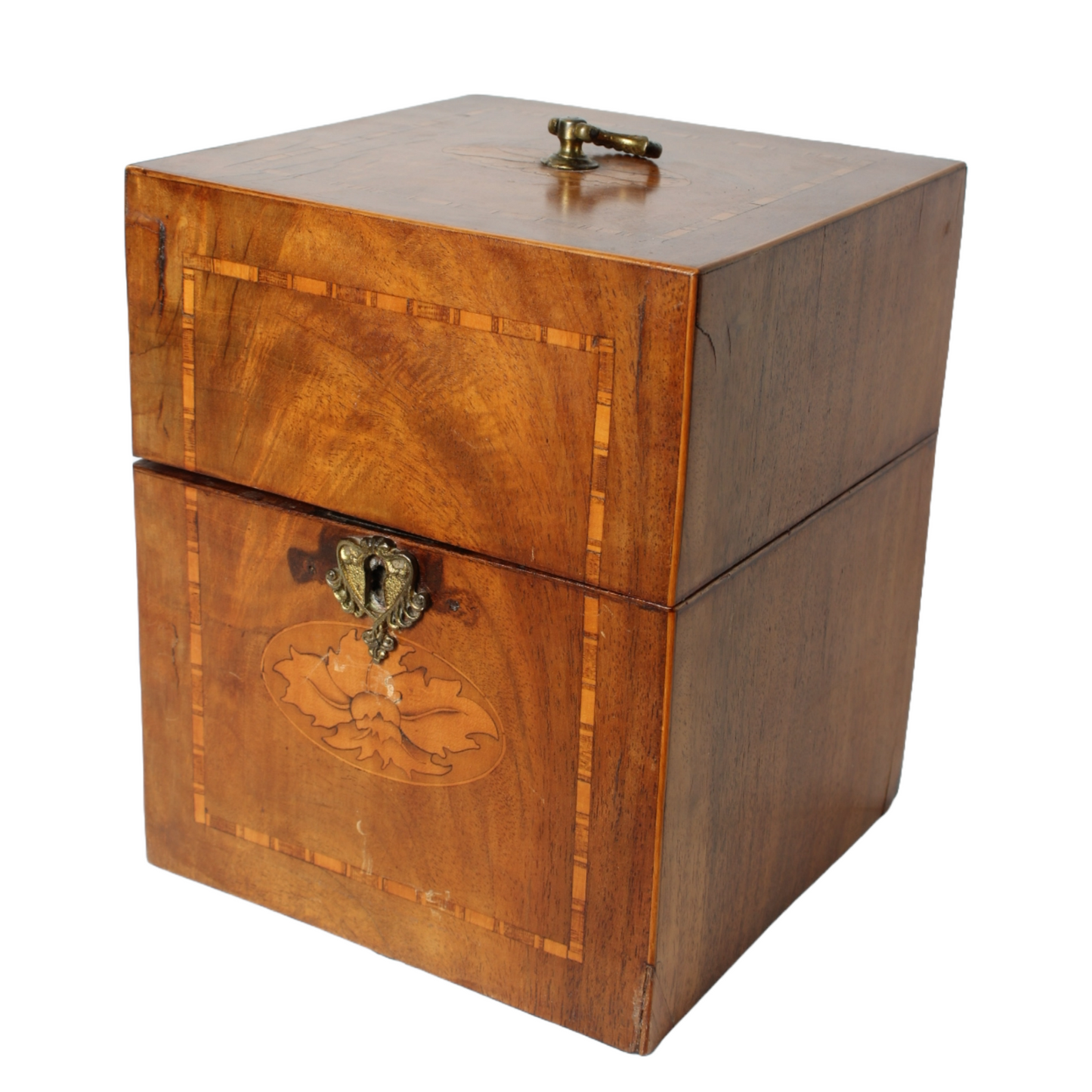Antique Mahogany Liquor Caddy | 19th-Century Box with Crystal Decanters & Gold