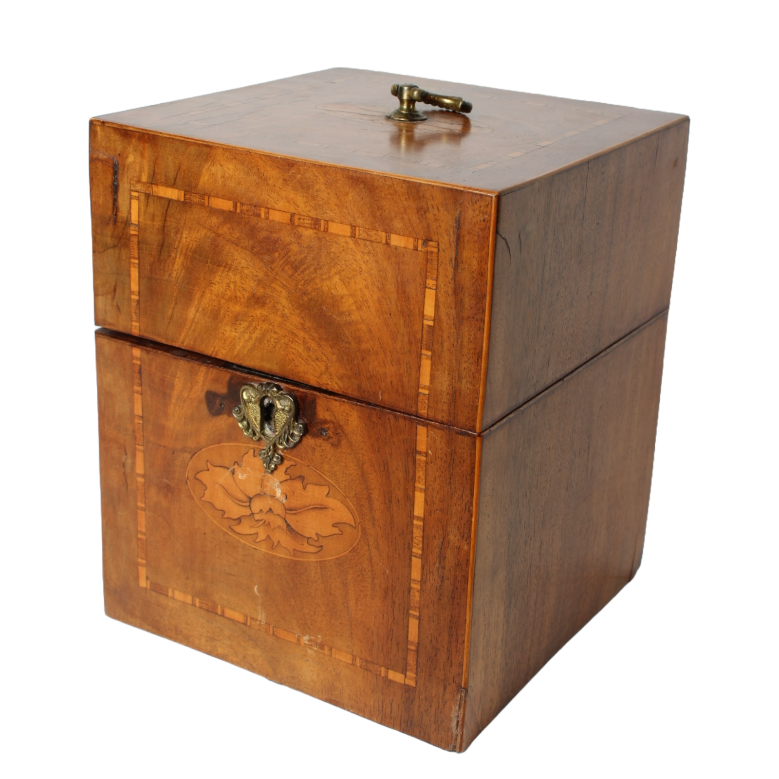 Antique Mahogany Liquor Caddy | 19th-Century Box with Crystal Decanters & Gold