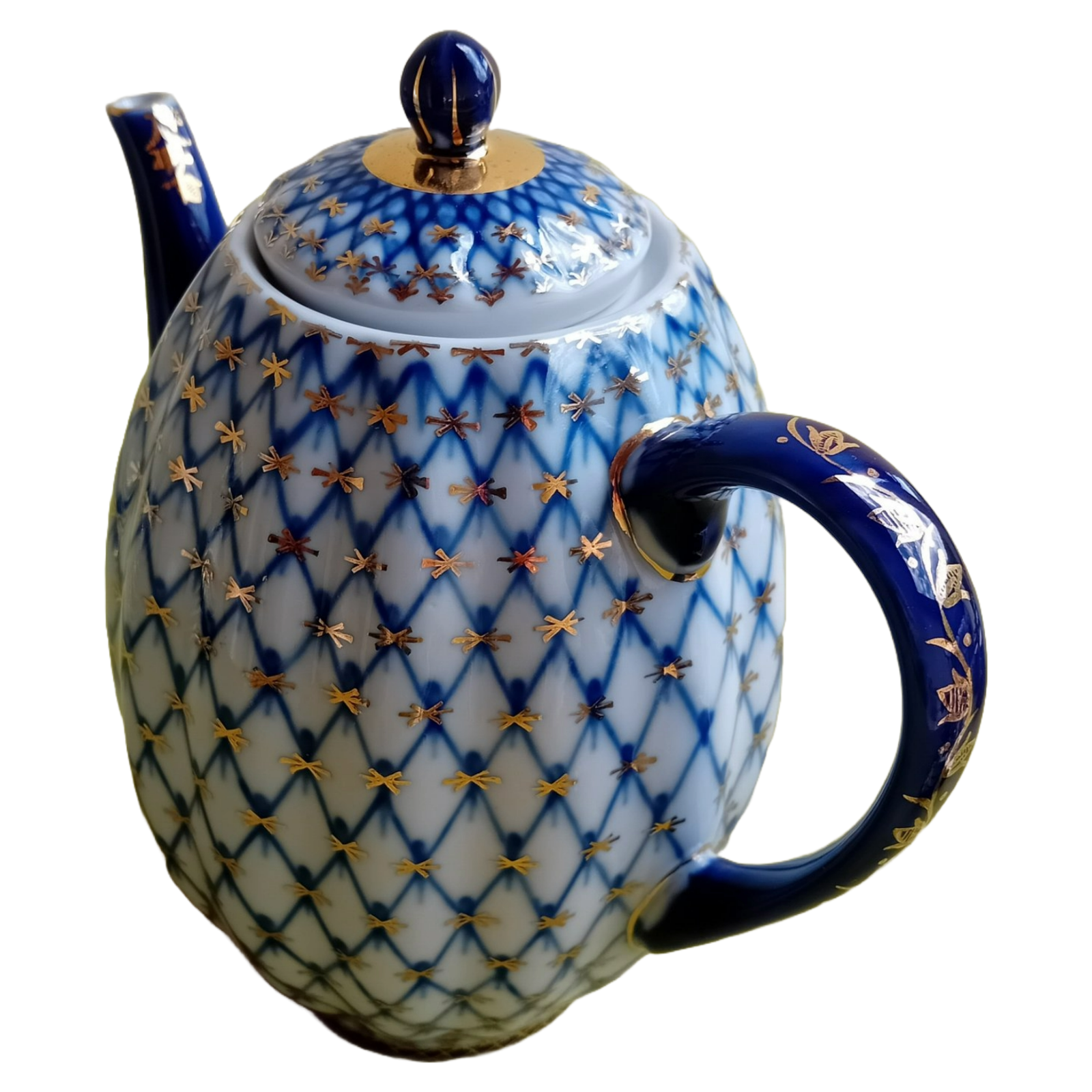 Luxury 23-Piece Vintage Lomonosov Cobalt Net Coffee Set with Gold Accents