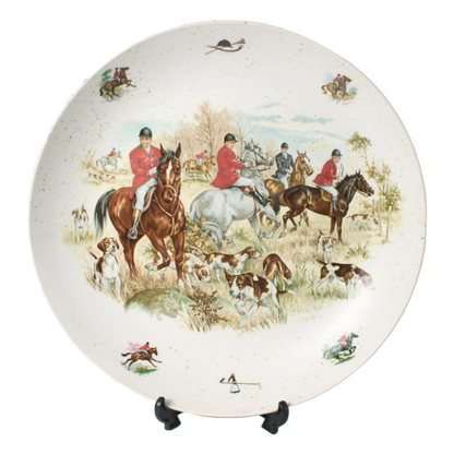 Vintage Royal Schwabap ceramic wall plate with hand-painted fox hunting scene, 3