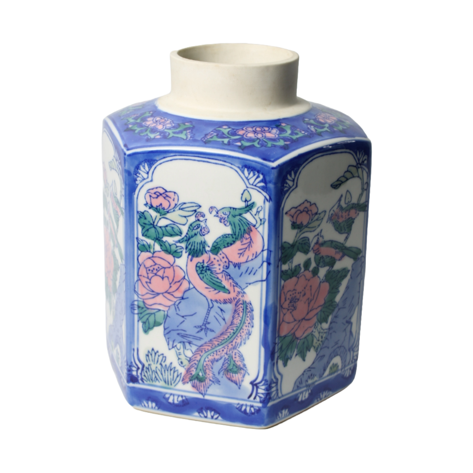 Beautiful Hand-Painted Vase in Chinese Style - Colorful Birds and Floral Motif -