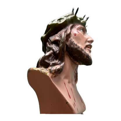 Vintage "Ecce Homo" Plaster Bust of Jesus with Crown of Thorns, Authentic