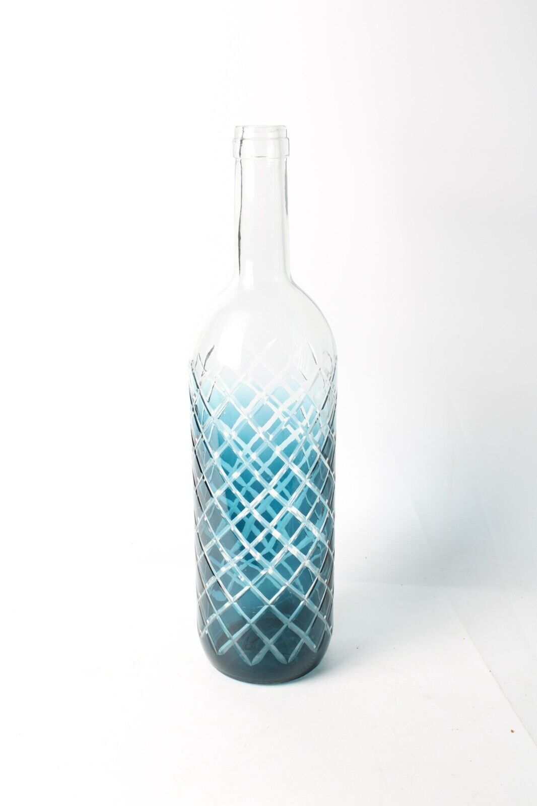 Blue Decorative Bottle | Glassware with Blue Gradient and Lattice Pattern |