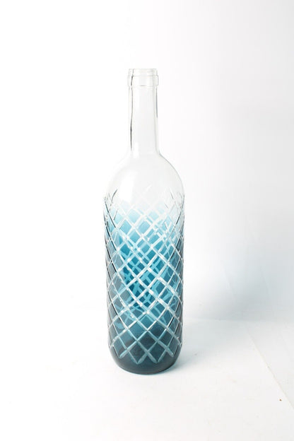 Blue Decorative Bottle | Glassware with Blue Gradient and Lattice Pattern |
