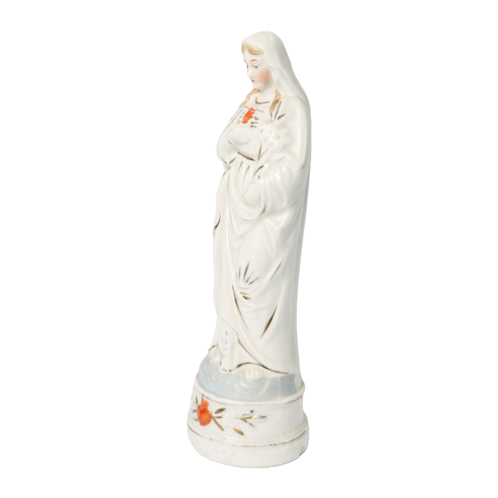 Porcelain Virgin Mary with Sacred Heart Figurine - Hand-Painted - 1990