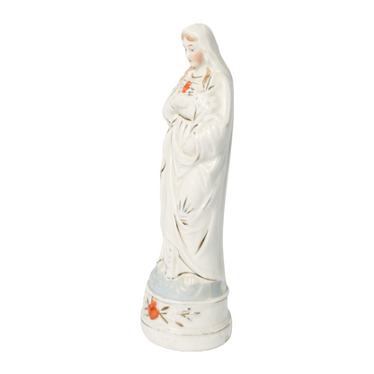 Porcelain Virgin Mary with Sacred Heart Figurine - Hand-Painted - 1990