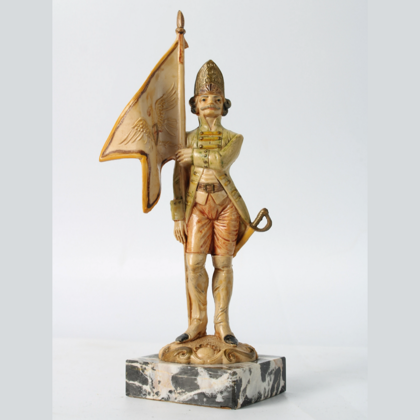Hand-Painted Italian Soldier Figurine on Genuine Carrara Marble Base