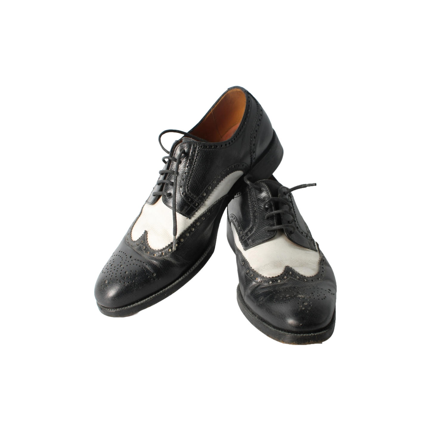 Vintage Black & White Yanko Brogue Shoes, Handcrafted Leather Spectator Shoes