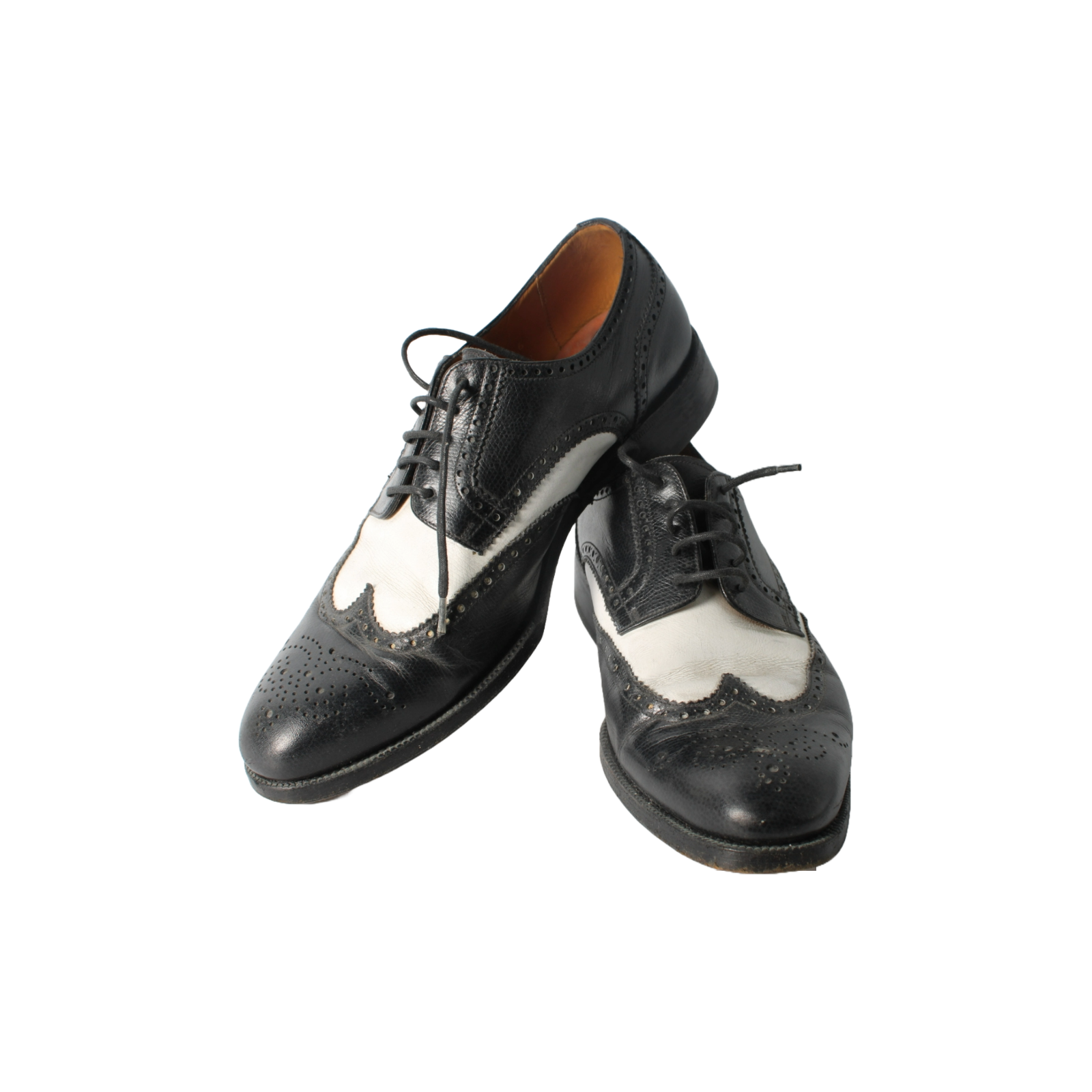 Vintage Black & White Yanko Brogue Shoes, Handcrafted Leather Spectator Shoes