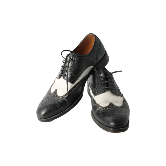 Vintage Black & White Yanko Brogue Shoes, Handcrafted Leather Spectator Shoes
