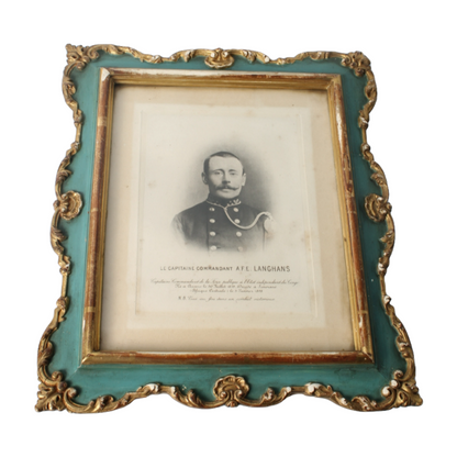 Antique Memorial Portrait of Captain A.F.E. Langhans, Ornate Frame, Belgian
