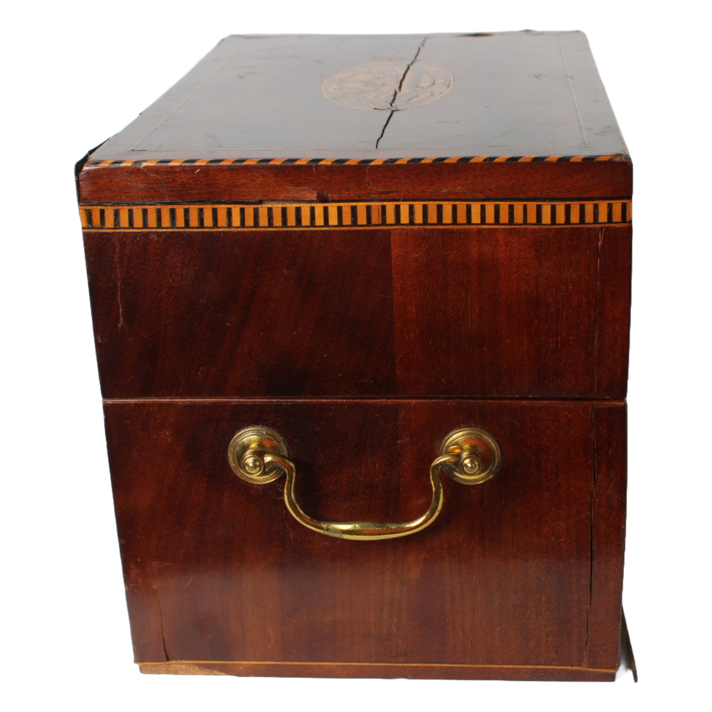 Antique mahogany tantalus with six cut-glass decanters and glasses, ca. 1790