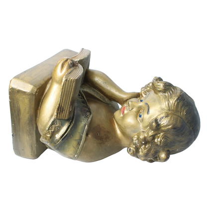 Antique Sculpture of Reading Girl ca. 1920-1940 | Gilded Plaster Composite |