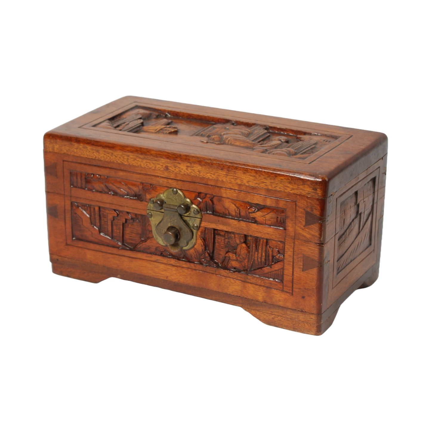 Hand-Carved Wooden Box with Brass Lock, China, circa 1930