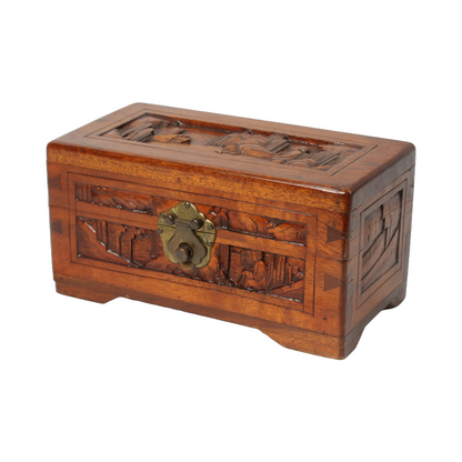 Hand-Carved Wooden Box with Brass Lock, China, circa 1930