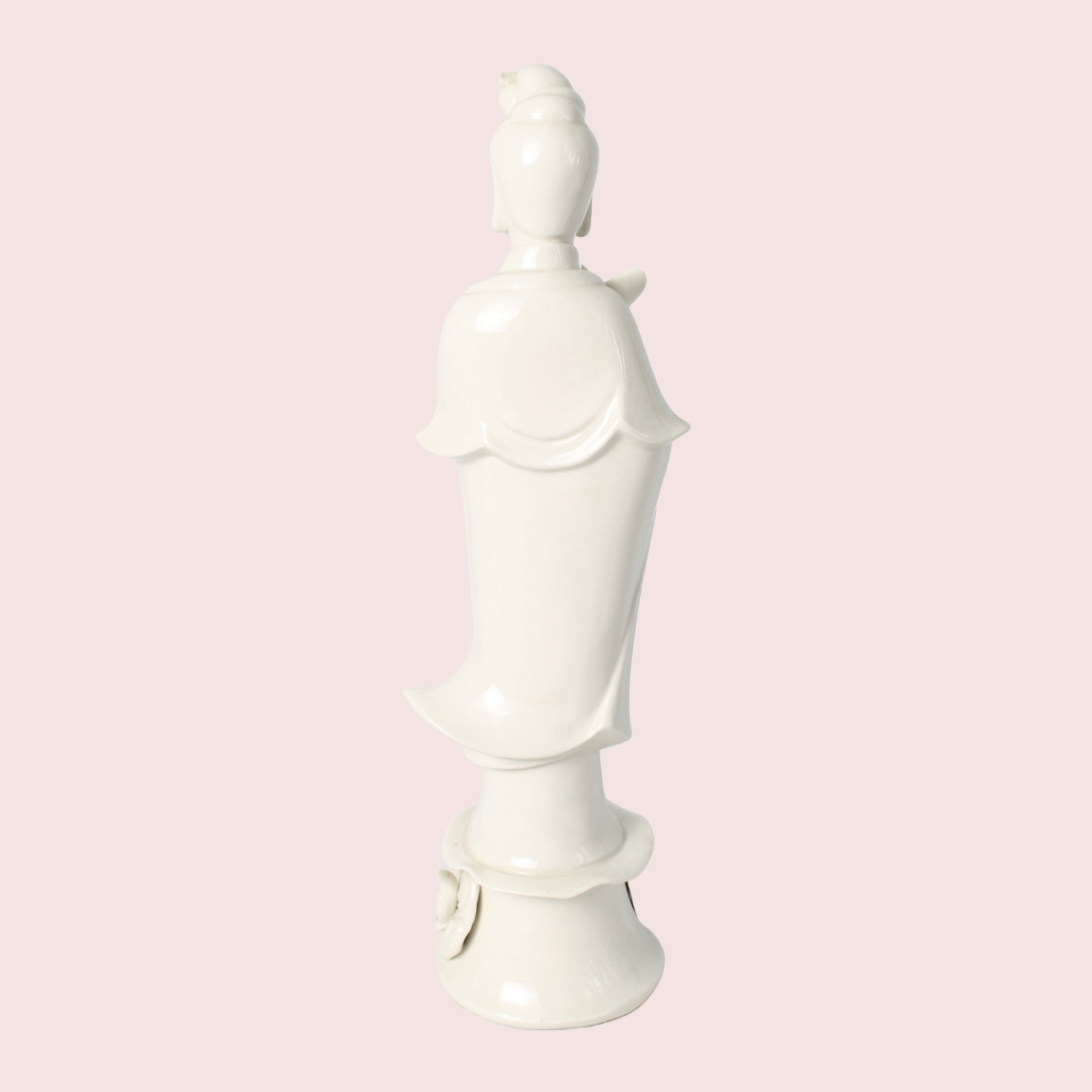 Vintage blanc-de-Chine Guanyin statue from China – white porcelain with lotus