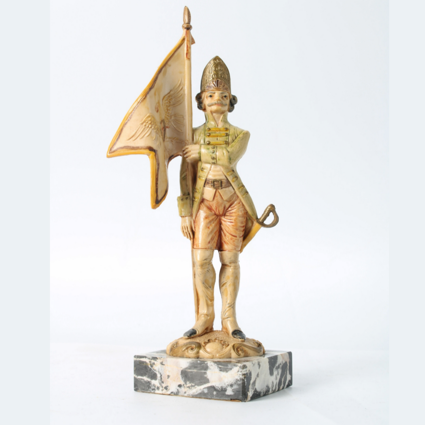 Hand-Painted Italian Soldier Figurine on Genuine Carrara Marble Base