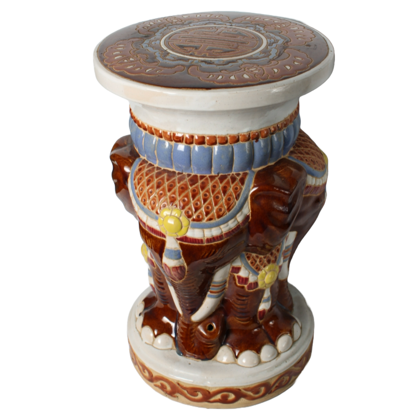 Unique Hand-Painted XL Ceramic Elephant Plant Stand - Hollywood Regency Style