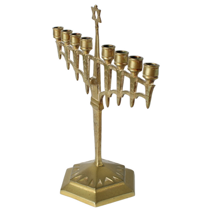 Antique Brass Hanukkah Menorah | Jewish Nine-Branched