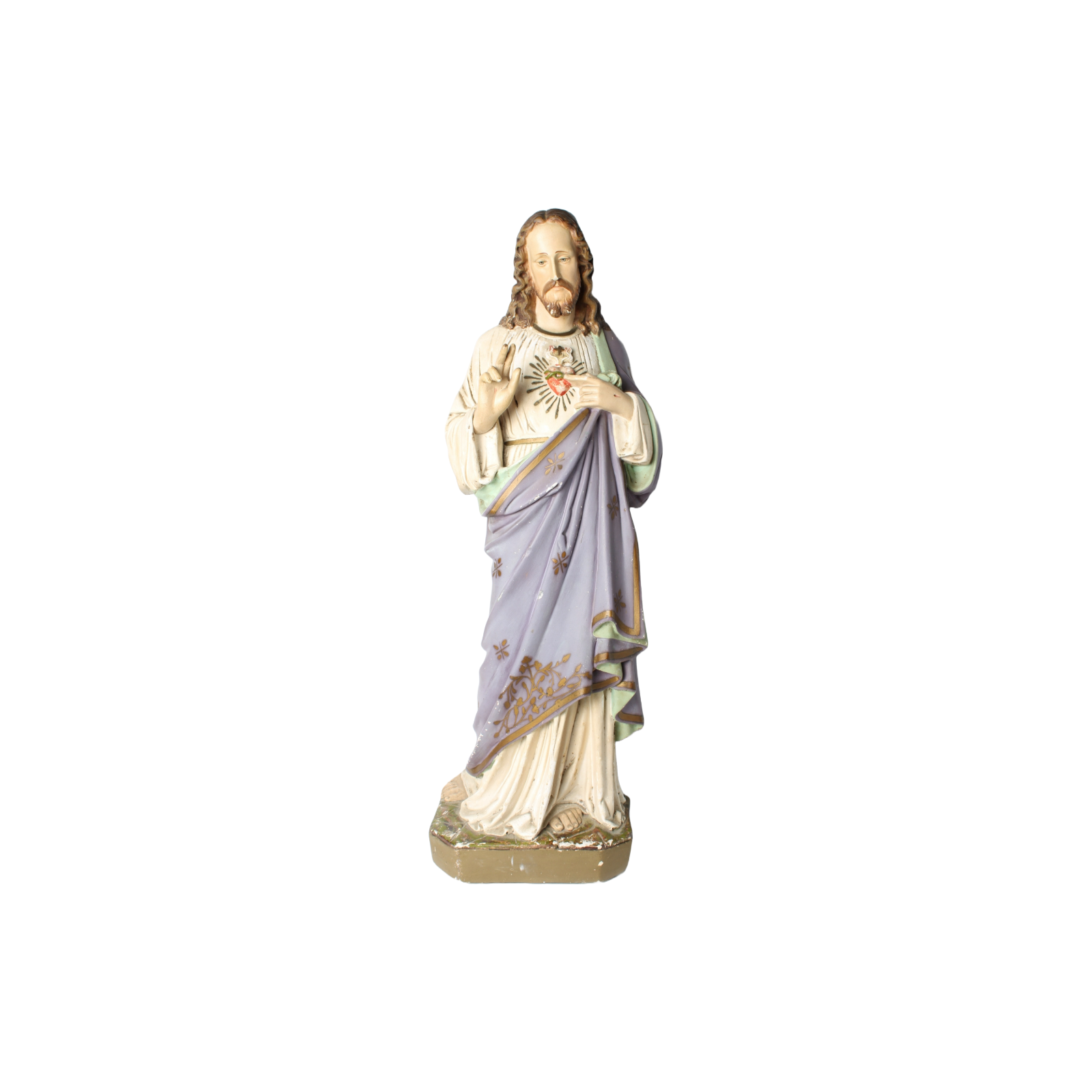 Antique Sacred Heart of Jesus Statue | Plaster | Hand-Painted | 1900-1925 | 65cm