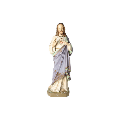 Antique Sacred Heart of Jesus Statue | Plaster | Hand-Painted | 1900-1925 | 65cm