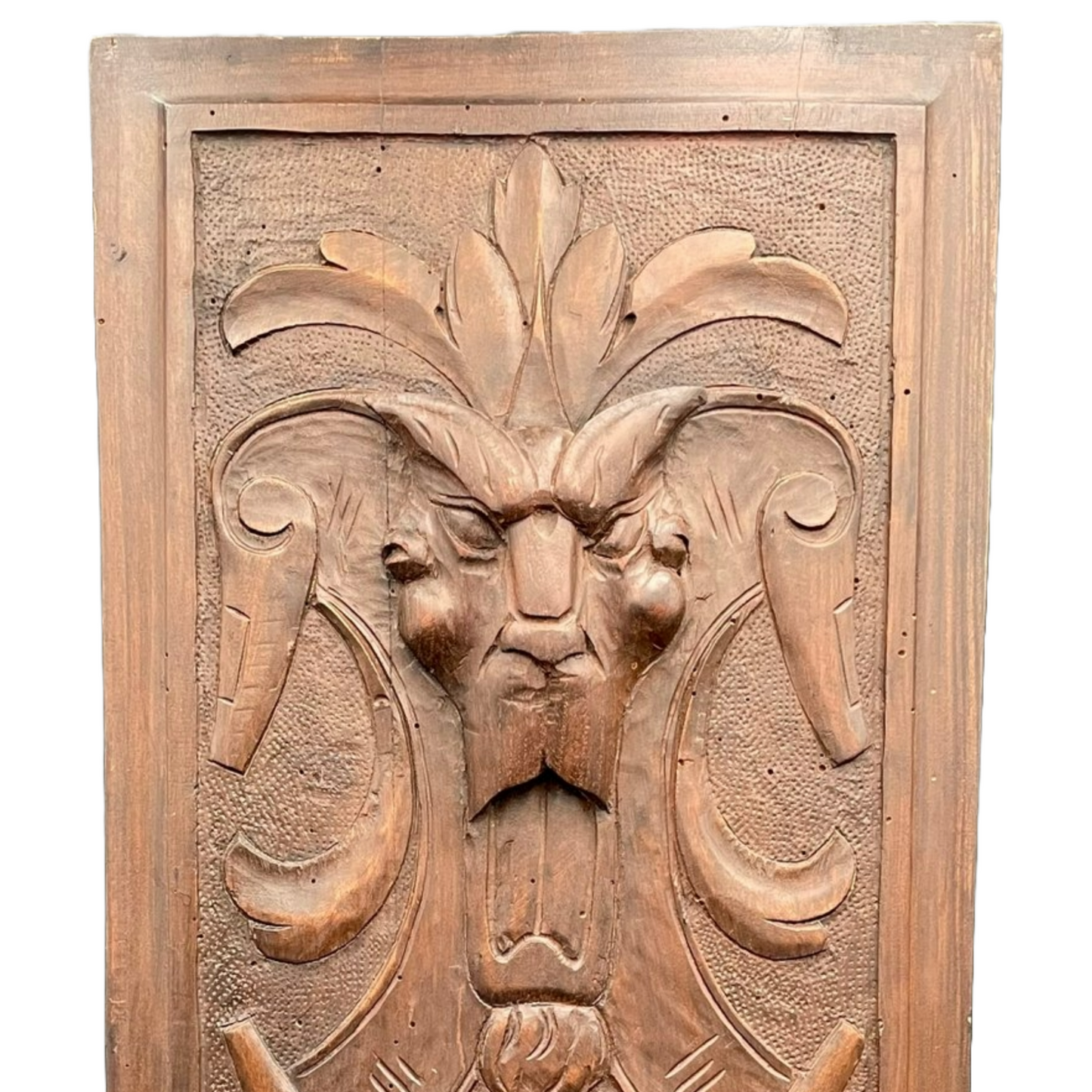Antique French Hand-Carved Wood Panel with Gothic Baroque Lucifer Relief