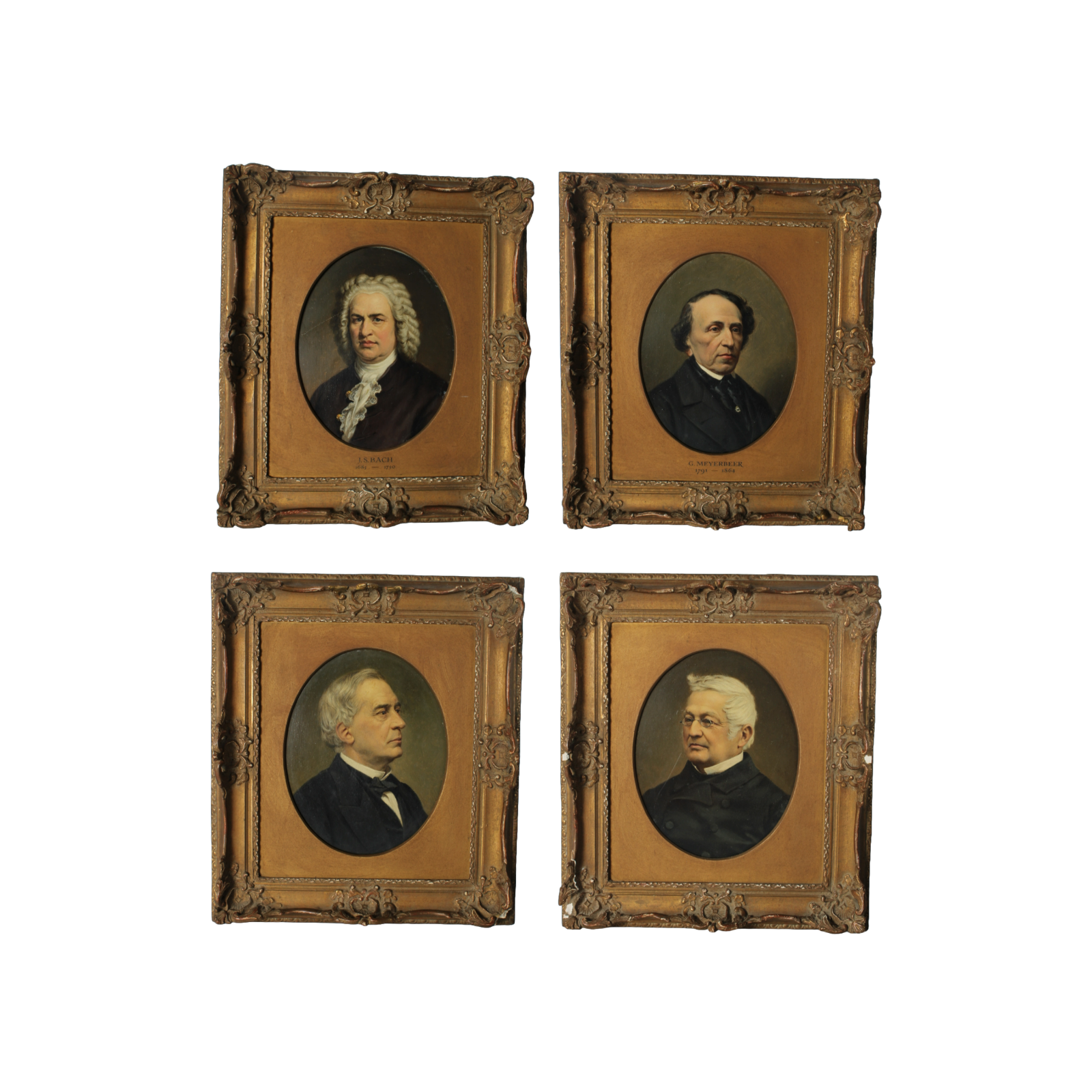 Set of 4 European Portraits - 19th Century - Bach, Meyerbeer, Adolphe Thiers - O