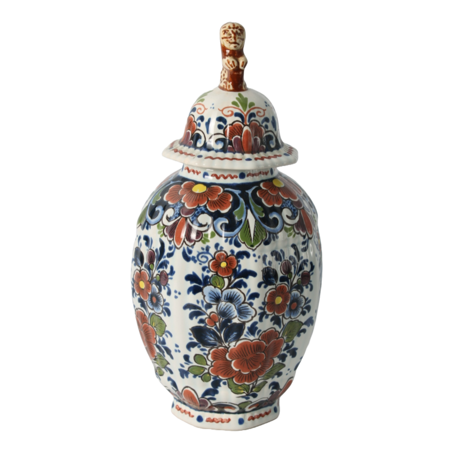 Hand-Painted Delft Blue Vase with Lid, Floral Design, Traditional Dutch Pottery