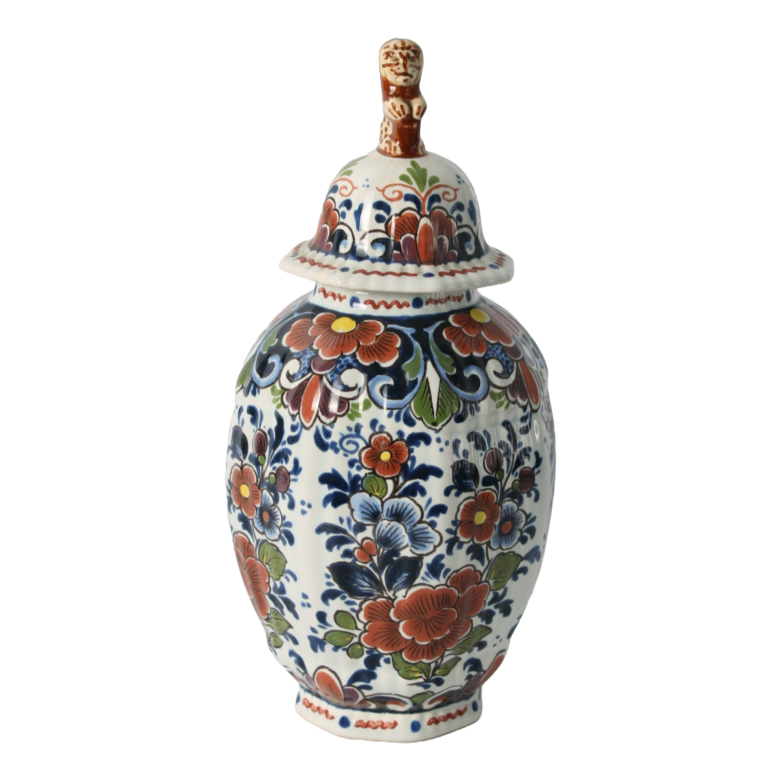 Hand-Painted Delft Blue Vase with Lid, Floral Design, Traditional Dutch Pottery