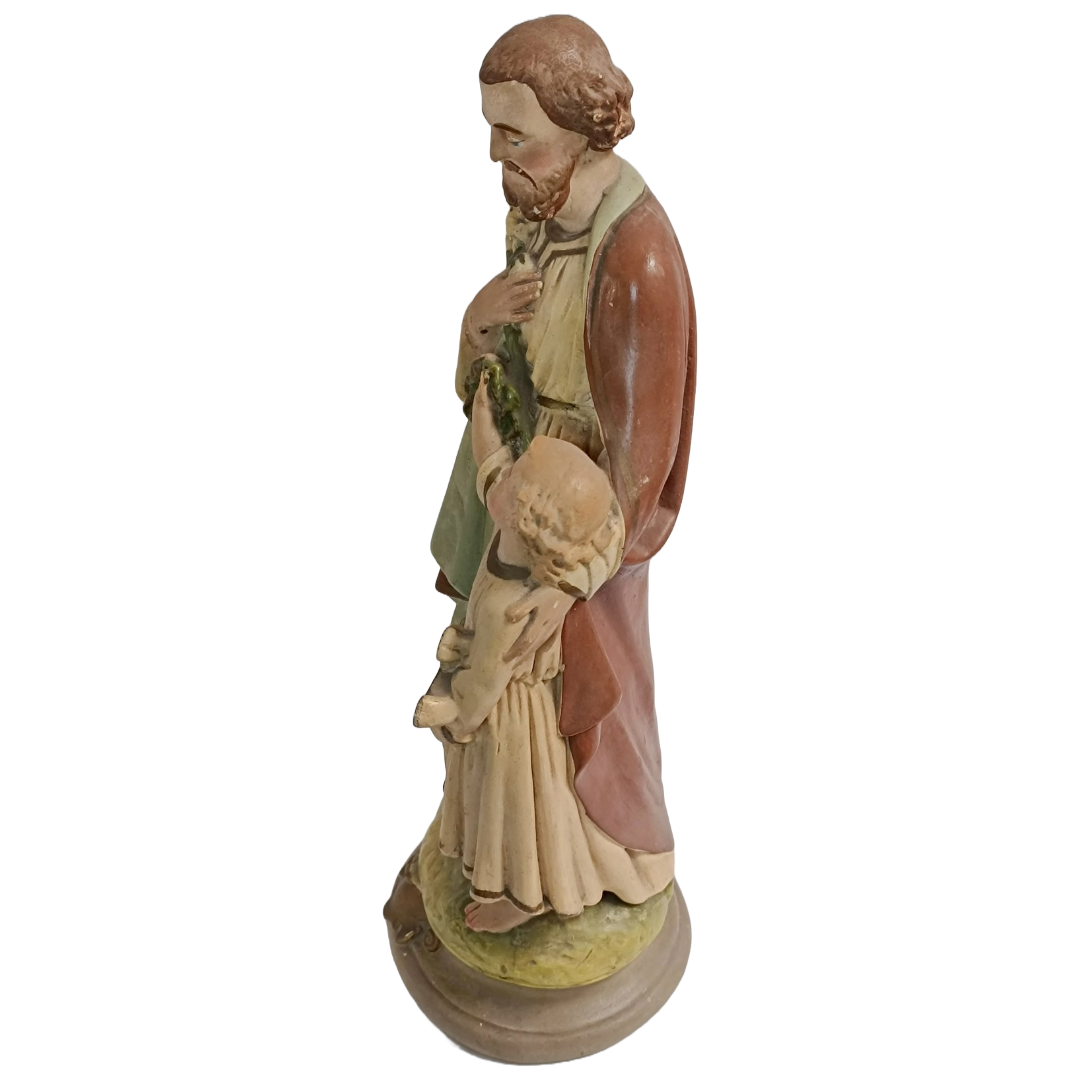 17" Tall Religious Antique Painted Plaster Statue/Sculpture of Jesus & St Joseph